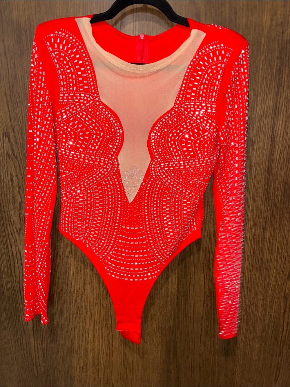 Southern Fried Chics Women’s Show Stopping Red Studded Bodysuit Large